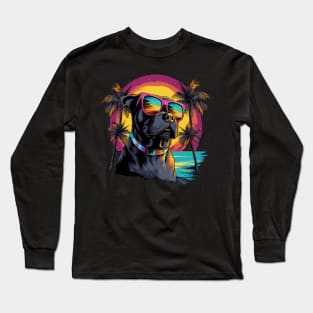 Retro Wave Pitbull Terrier Dog Shirt Long Sleeve T-Shirt